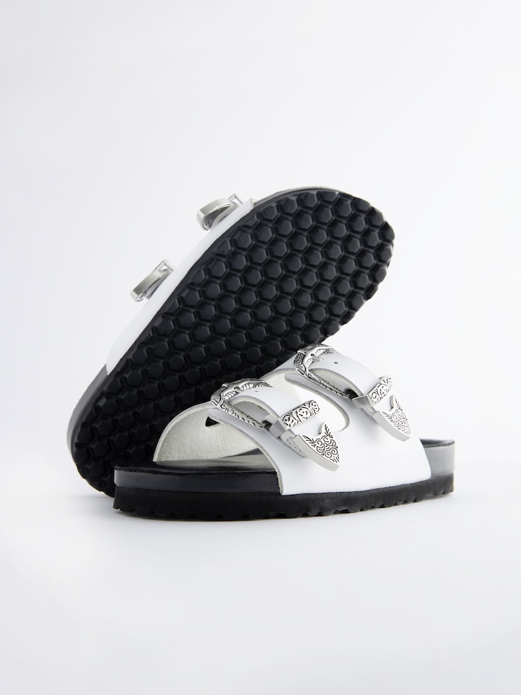 White Western Double Buckle Sandals - Image 6 of 8