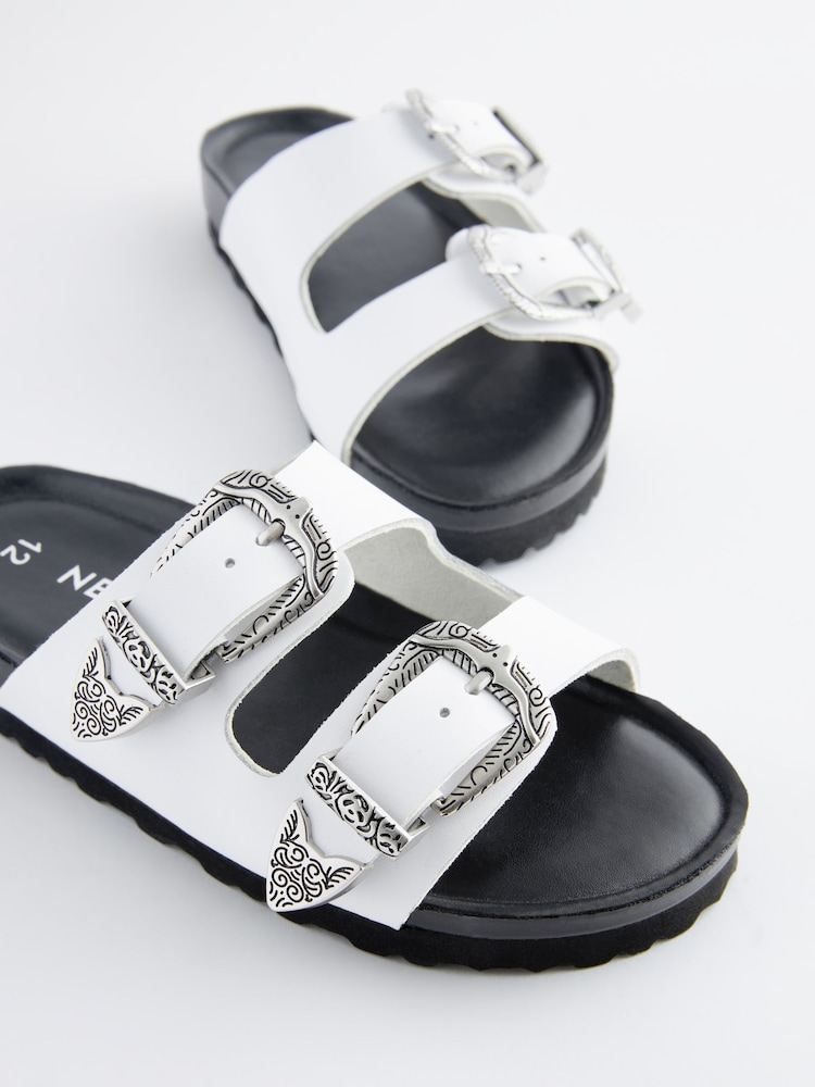 White Western Double Buckle Sandals - Image 7 of 8