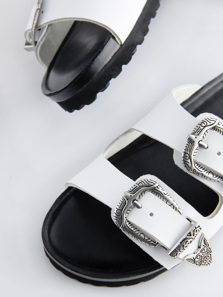 White Western Double Buckle Sandals - Image 8 of 8 White Western Double Buckle Sandals - Image 8 of 8