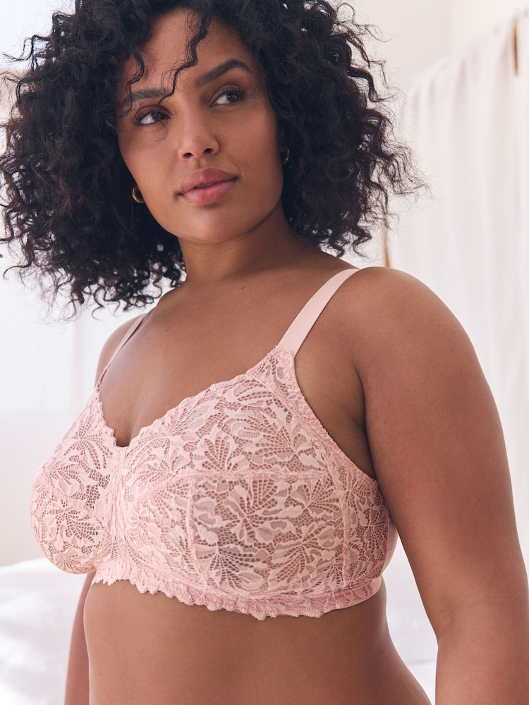 Light Pink Total Support Non Pad Non Wire Full Cup Lace Ultimate Comfort Bra B-H - Image 3 of 7