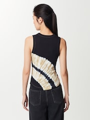 Black Tie Dye Waffle Seam Detail Tank Top - Image 3 of 6