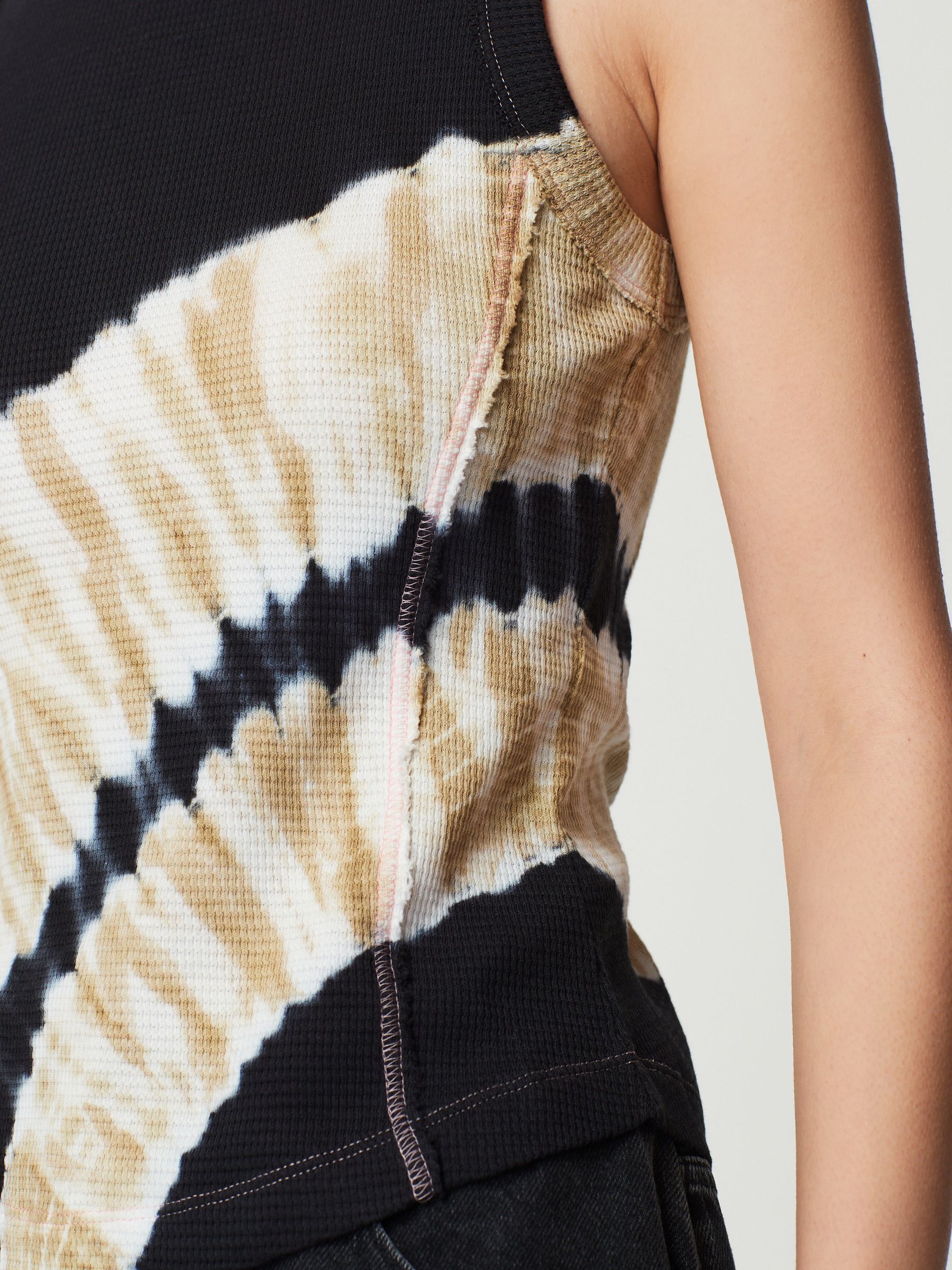 Buy Black Tie Dye Waffle Seam Detail Tank Top from Next Luxembourg
