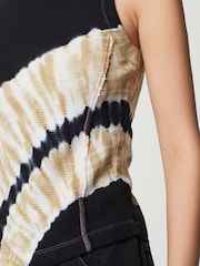 Black Tie Dye Waffle Seam Detail Tank Top - Image 4 of 6