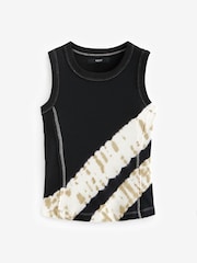 Black Tie Dye Waffle Seam Detail Tank Top - Image 5 of 6
