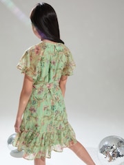 Lipsy Green Floral Sparkle Shift Occasion Dress (From 2-16yrs) - Image 4 of 4