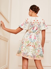Lipsy White Print Puff Sleeve Scuba Occasion Dress (5-16yrs) - Image 4 of 4