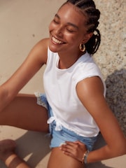 White 100% Cotton Sleeveless Drawstring Top - Image 2 of 6
