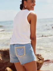 White 100% Cotton Sleeveless Drawstring Top - Image 3 of 6