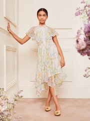 Lipsy White Floral Chiffon Hanky Hem Occasion Dress (5-16yrs) - Image 1 of 4