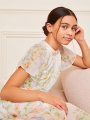 Lipsy White Floral Chiffon Hanky Hem Occasion Dress (5-16yrs) - Image 3 of 4