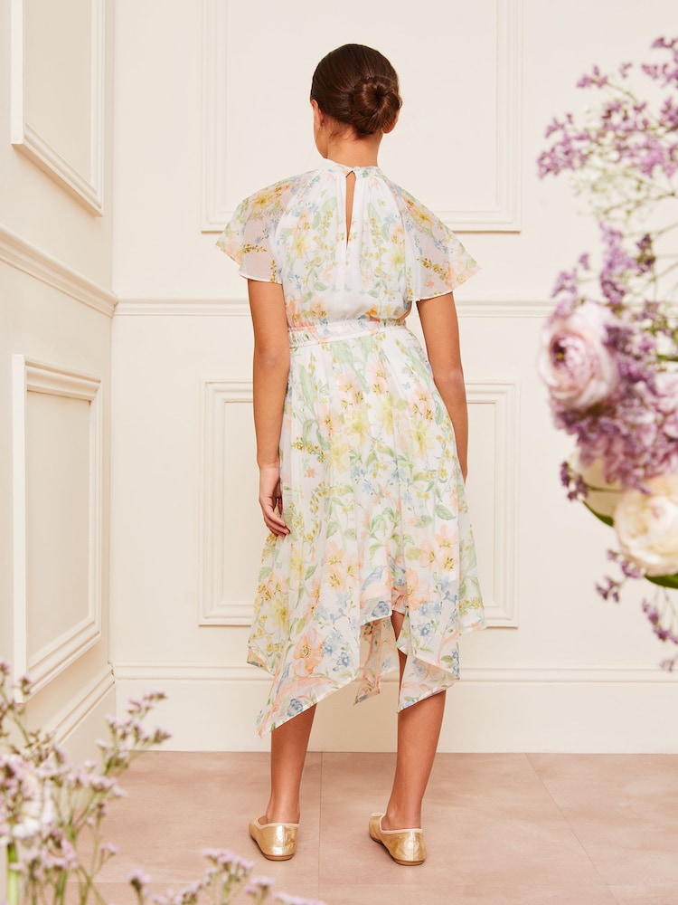 Lipsy White Floral Chiffon Hanky Hem Occasion Dress (5-16yrs) - Image 4 of 4