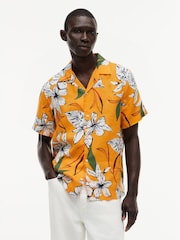 Tommy Hilfiger Orange Regular Tropical Print Linen Short Sleeve Shirt - Image 1 of 5