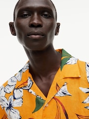 Tommy Hilfiger Orange Regular Tropical Print Linen Short Sleeve Shirt - Image 4 of 5