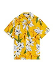 Tommy Hilfiger Orange Regular Tropical Print Linen Short Sleeve Shirt - Image 5 of 5