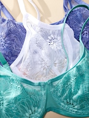 Blue/Green/White Non Pad Full Cup Lace Bras 3 Pack - Image 4 of 14