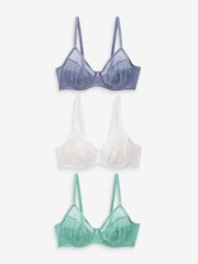 Blue/Green/White Non Pad Full Cup Lace Bras 3 Pack - Image 8 of 14