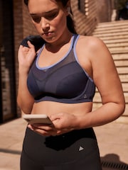 Blue Active High Impact Colourblock Wired Sports Bra - Image 1 of 8
