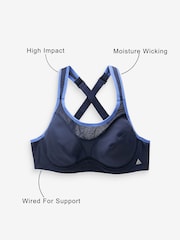 Blue Active High Impact Colourblock Wired Sports Bra - Image 5 of 8
