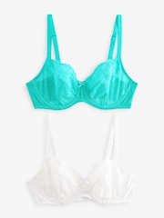 Teal Blue/White Non Pad Balcony DD+ Lace Bras 2 Pack - Image 7 of 10