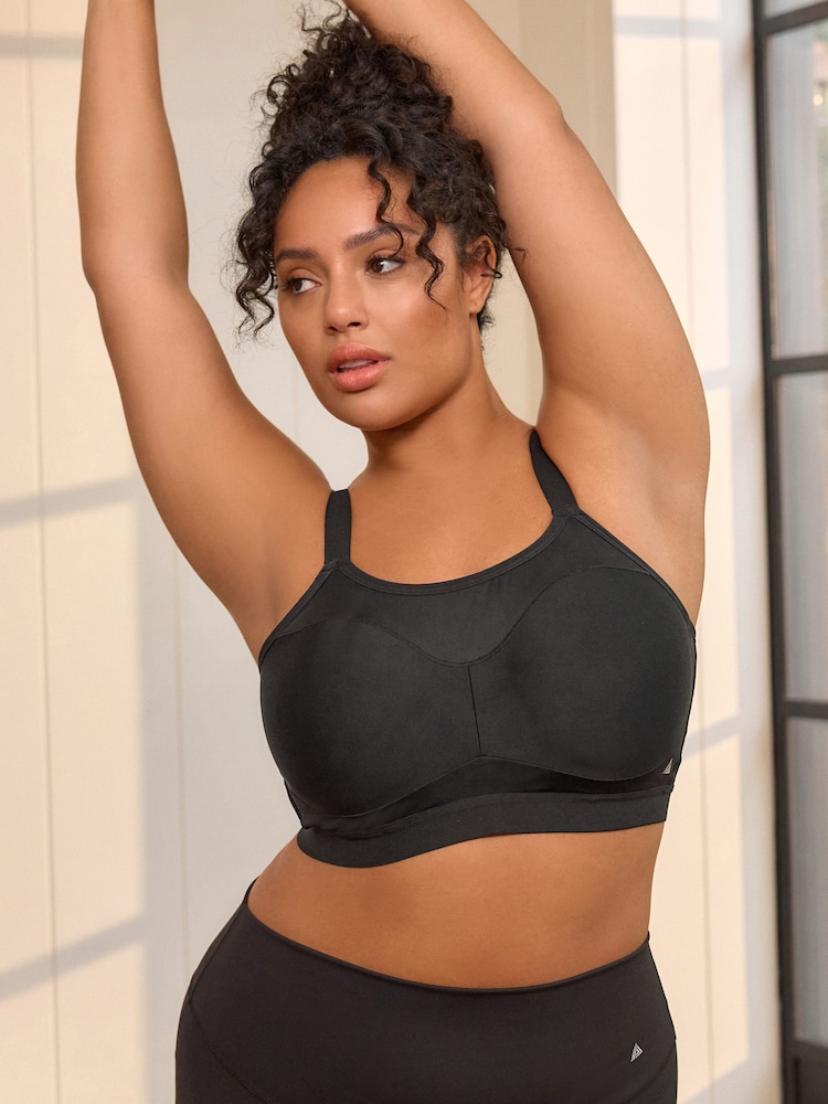 Black Ultimate Support Non Pad Minimising Wired Dry Tech High Impact Sports Bra F-K - Image 1 of 10