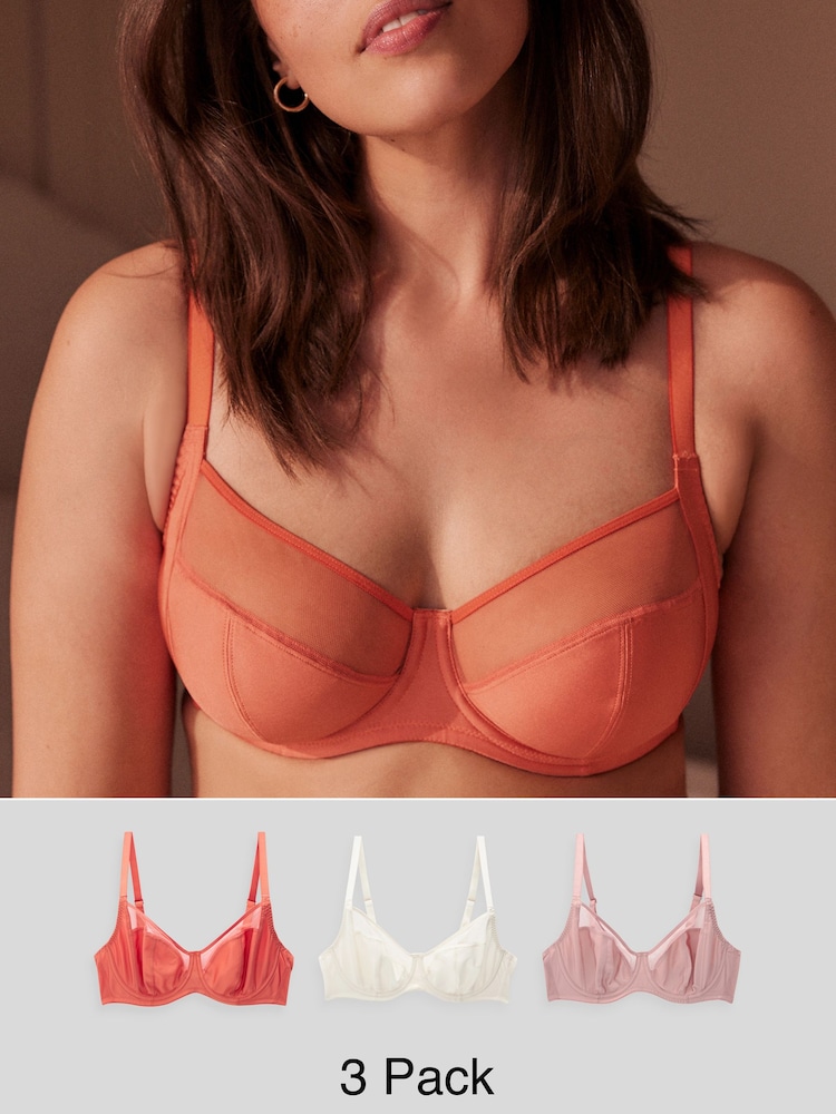 Rust/Cream/Neutral DD+ Non Pad Full Cup Bras with Side Support 3 Pack - Image 1 of 11