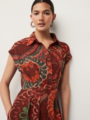 Rust Orange Print Short Sleeve Maxi Shirt Dress - Image 3 of 6