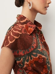 Rust Orange Print Short Sleeve Maxi Shirt Dress - Image 4 of 6