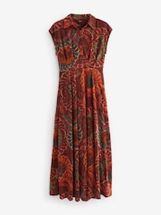 Rust Orange Print Short Sleeve Maxi Shirt Dress - Image 5 of 6