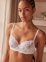 White/Blue Folk Print Single Non Pad Full Cup Bras - Image 1 of 8