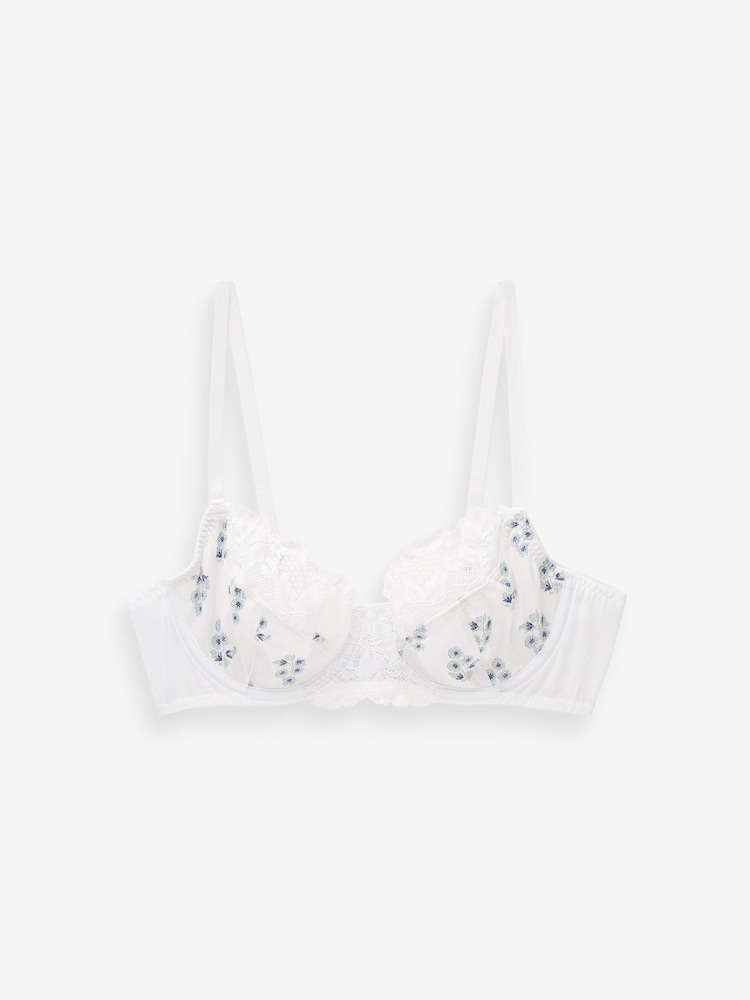 White/Blue Folk Print Single Non Pad Full Cup Bras - Image 7 of 8