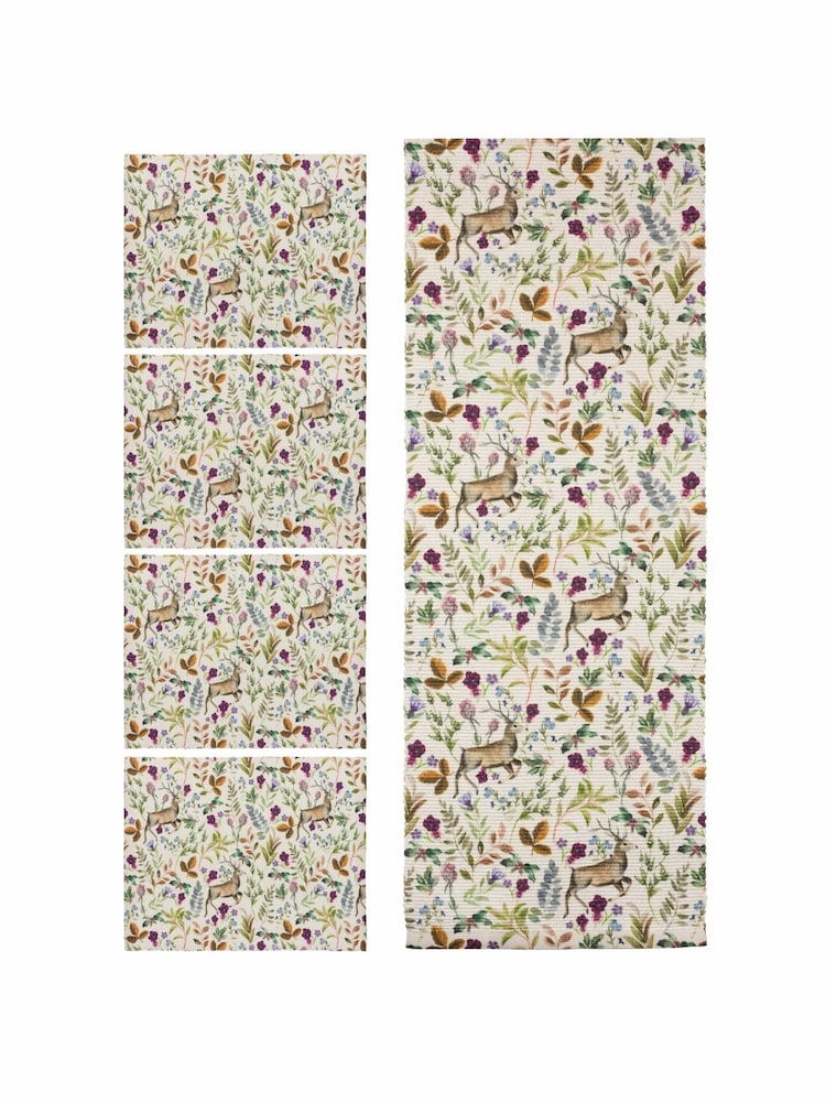 Evans Lichfield Set of 4 Purple Reindeer Christmas Table Placemats & Table Runner - Image 2 of 7