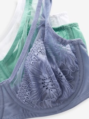 Blue/Green/White DD+ Non Pad Full Cup Lace Bras 3 Pack - Image 12 of 13