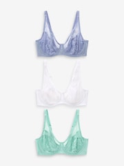 Blue/Green/White DD+ Non Pad Full Cup Lace Bras 3 Pack - Image 7 of 13