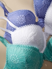 Blue/Green/White Pad Plunge Lace Bras 3 Pack - Image 10 of 13