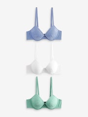 Blue/Green/White Pad Plunge Lace Bras 3 Pack - Image 6 of 13