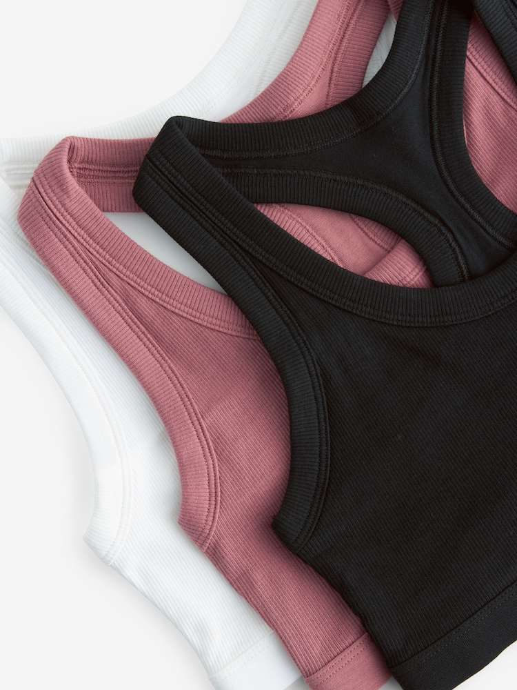 Noir/Rose Rose/Blanc - Crop Tops en coton côtelé Ultimate Comfort 3 Pack - Image 11 of 11
