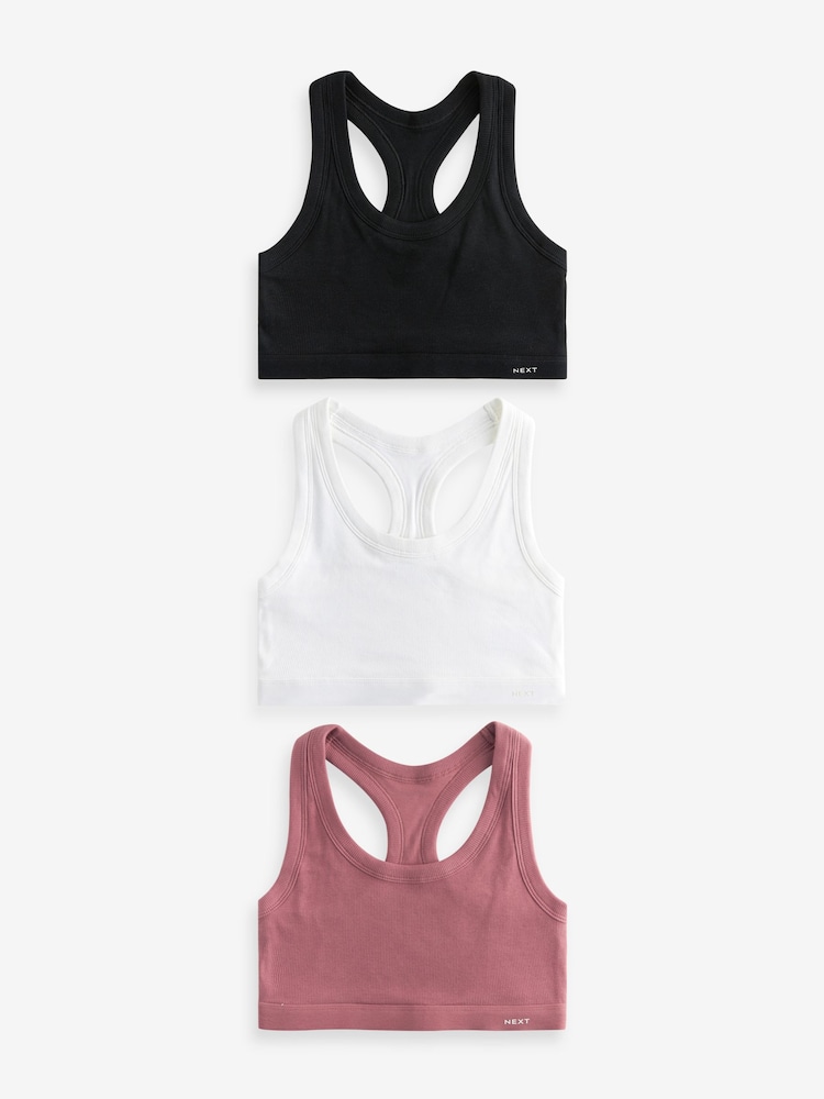 Noir/Rose Rose/Blanc - Crop Tops en coton côtelé Ultimate Comfort 3 Pack - Image 7 of 11