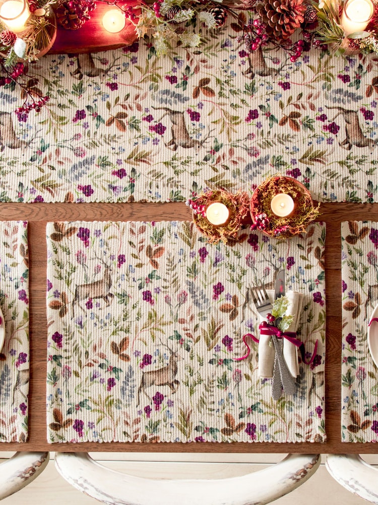 Evans Lichfield Set of 4 Purple Reindeer Christmas Table Placemats & Large Table Runner - Image 1 of 7