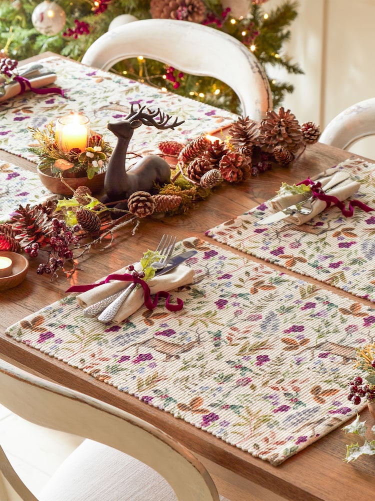 Evans Lichfield Set of 4 Purple Reindeer Christmas Table Placemats & Large Table Runner - Image 2 of 7