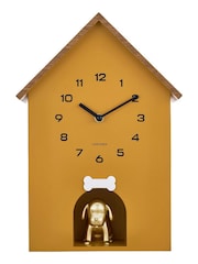Karlsson Ochre Yellow Dog House W. Wooden Roof Wall Clock - Image 1 of 4