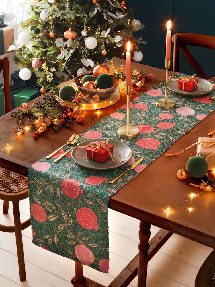 Paoletti Set of 4 Green Pomegranate Table Placemats & Table Runner - Image 1 of 7
