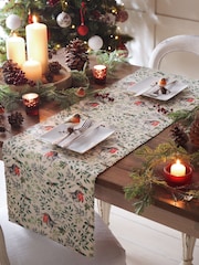 Evans Lichfield Set of 4 Green Robin Christmas Table Placemats & Large Table Runner - Image 1 of 7