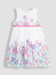 JoJo Maman Bébé White Sunflower Pretty Pleated Party Dress - Image 1 of 3