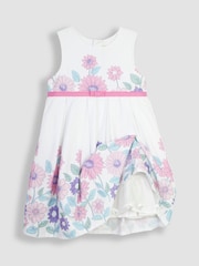 JoJo Maman Bébé White Sunflower Pretty Pleated Party Dress - Image 2 of 3