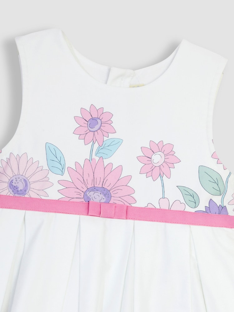 JoJo Maman Bébé White Sunflower Pretty Pleated Party Dress - Image 3 of 3
