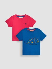 JoJo Maman Bébé Cobalt Blue Triceratops 2-Pack Placement Print T-Shirts - Image 1 of 6