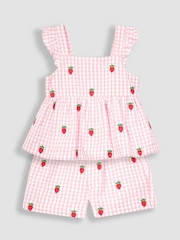 JoJo Maman Bébé Pink 2-Piece Strawberry Seersucker Blouse & Shorts Set - Image 1 of 4