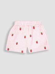 JoJo Maman Bébé Pink 2-Piece Strawberry Seersucker Blouse & Shorts Set - Image 3 of 4