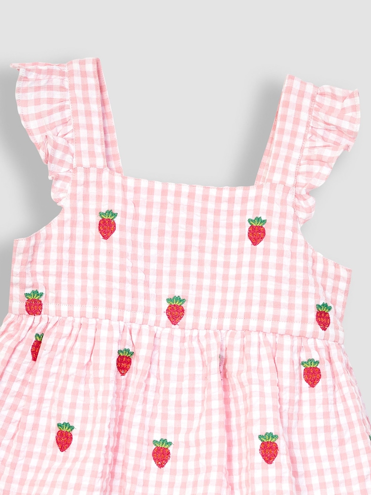 JoJo Maman Bébé Pink 2-Piece Strawberry Seersucker Blouse & Shorts Set - Image 4 of 4