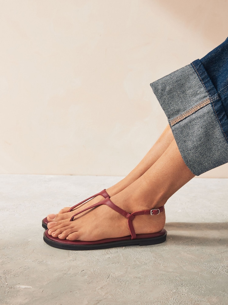Red Forever Comfort® Standard/Wide Fit Toe Thong Leather Sandals - Image 1 of 8